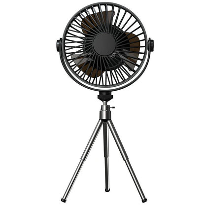 Versatile outdoor camping fan with portable USB rechargeable tripod design, multi-purpose functionality, and powerful 10,000mAh battery