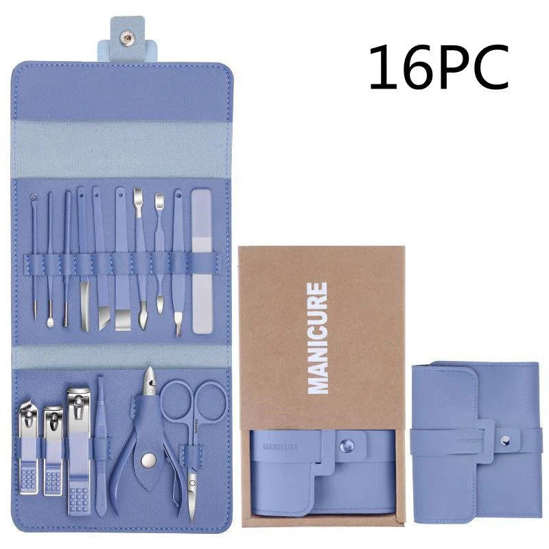 Premium 16-Piece Manicure and Pedicure Tool Set in Portable PU Leather Case