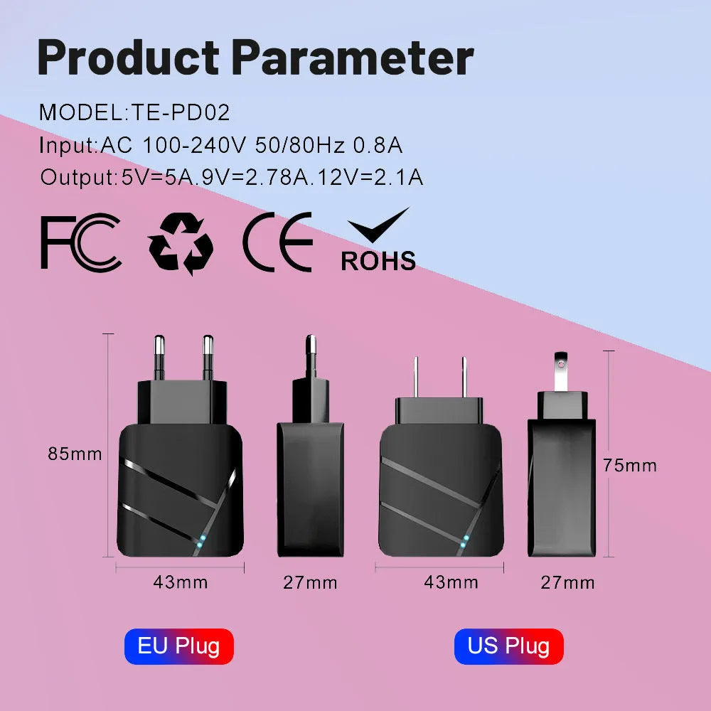 40W PD QC30 fast charger white EU plug with USB port
