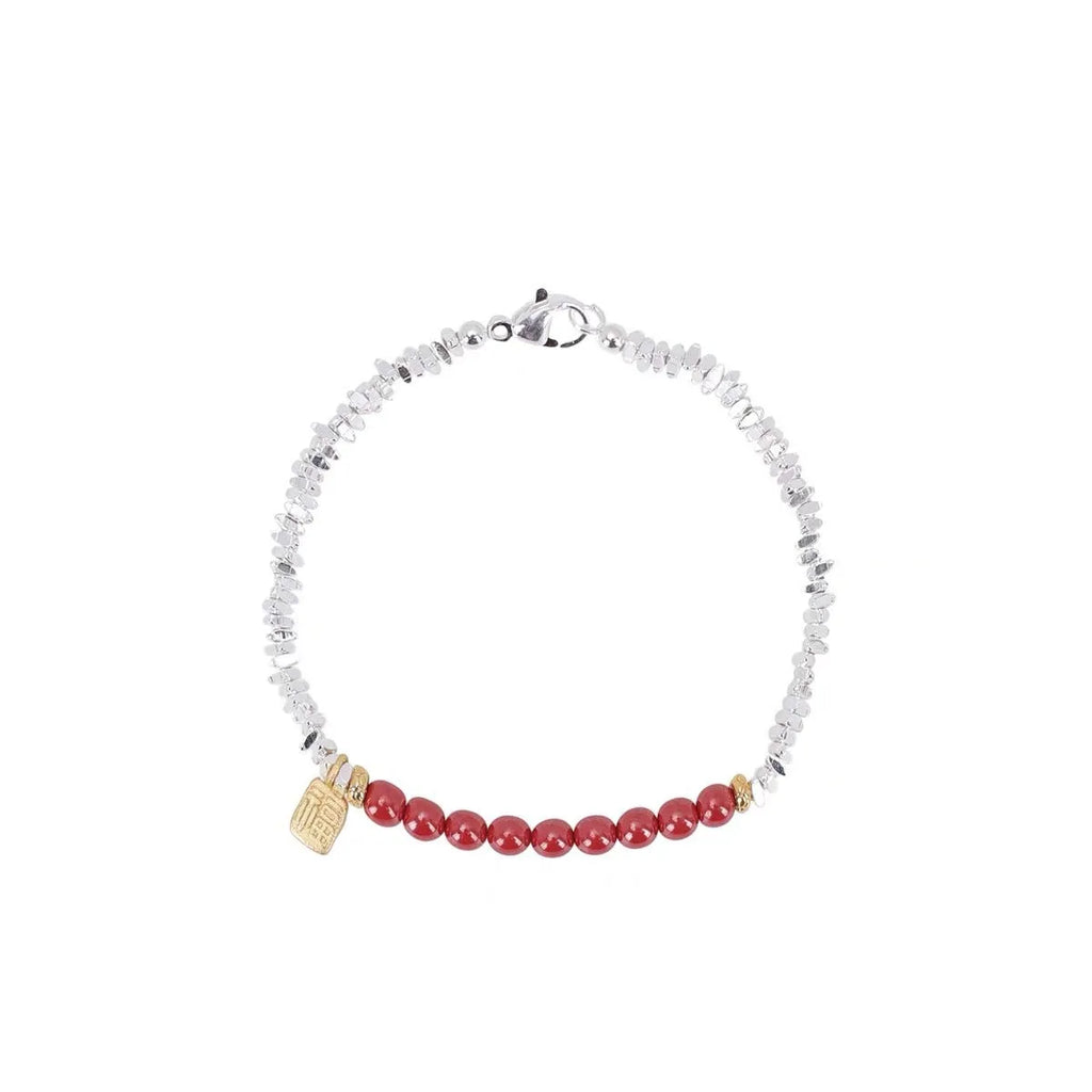 White K silver lucky beads couple bracelet with geometric round design measuring 16cm length