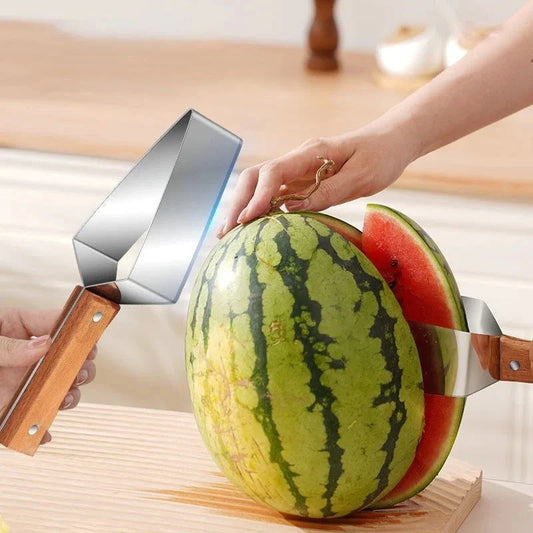 Stainless steel watermelon splitter with triangle cutting design for easy fruit slicing