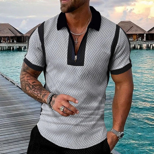 European and American style polo lapel short-sleeved T-shirt in polyester, available in three colours
