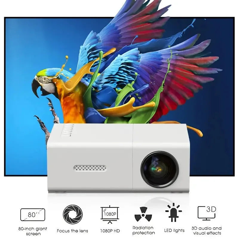 M100 Mini Projector in black or white colour with 100-inch projection capability and UK British Standard plug