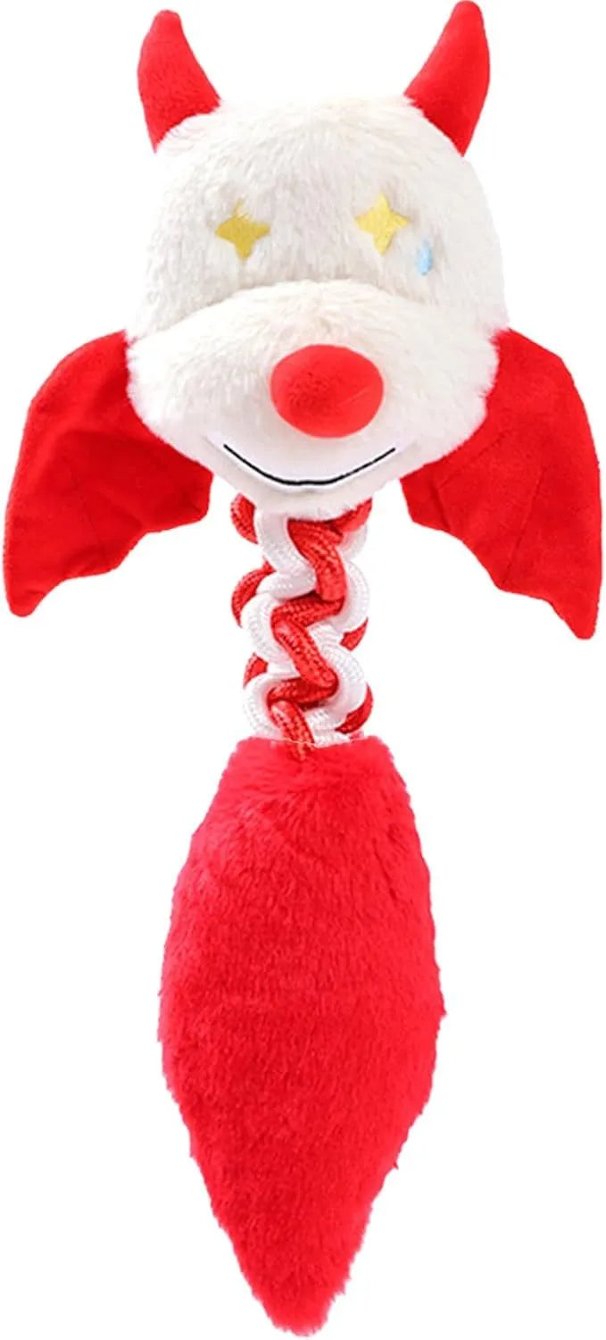 Interactive plush dog toy with squeaker and crinkle paper in black, green, or red, measuring 44cm.