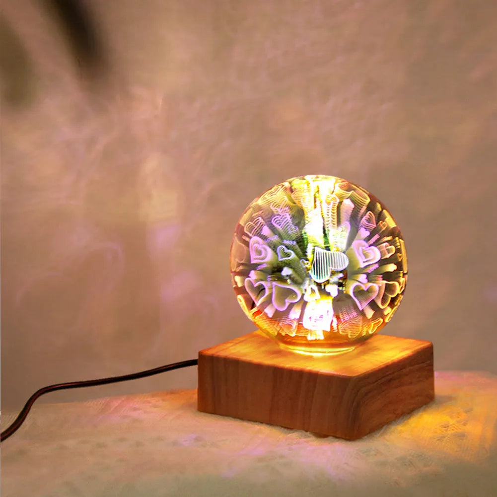 Spherical USB touch control LED night light showing starry sky pattern on a desk.