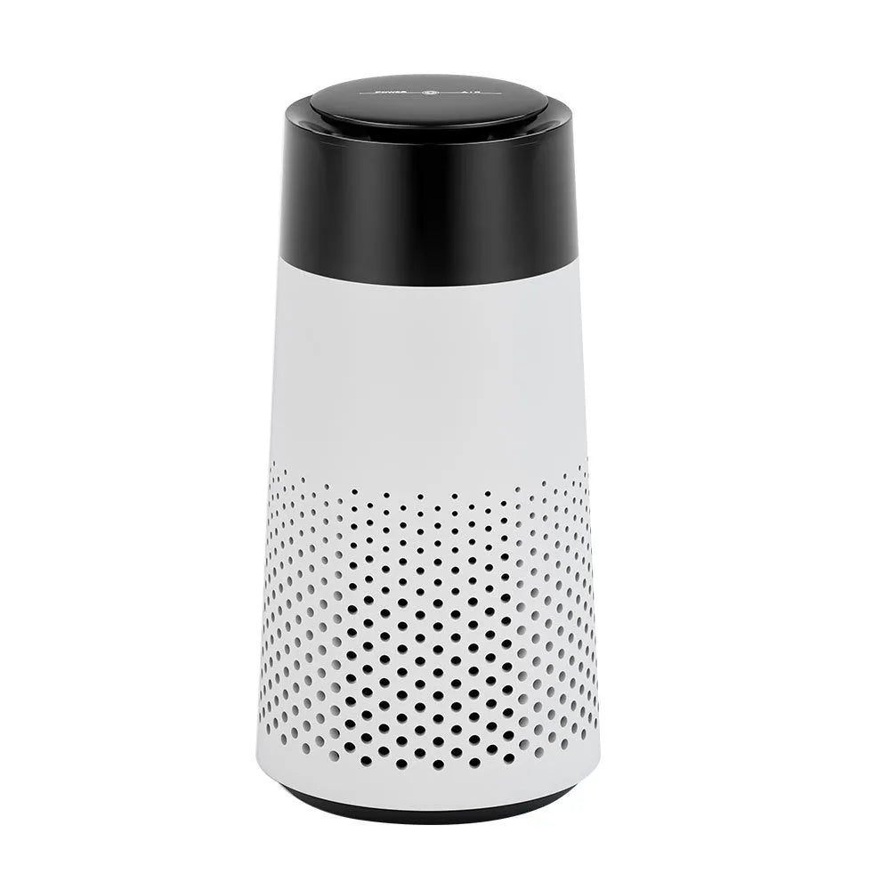 Black car air purifier with running light on a dashboard, ABS construction, 5W USB powered