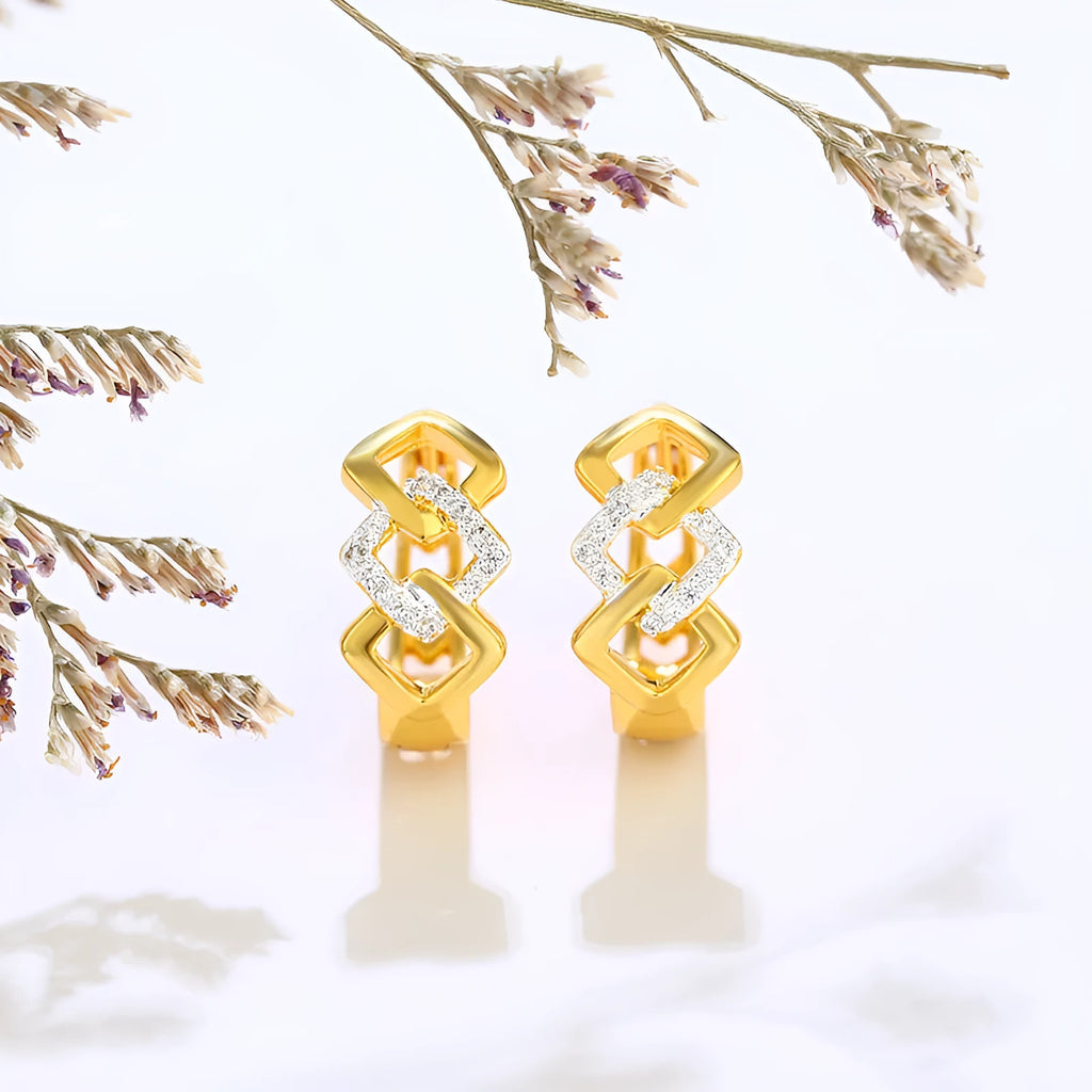 Gold geometric hollow-out earrings with colour separation detail and simple electroplated design