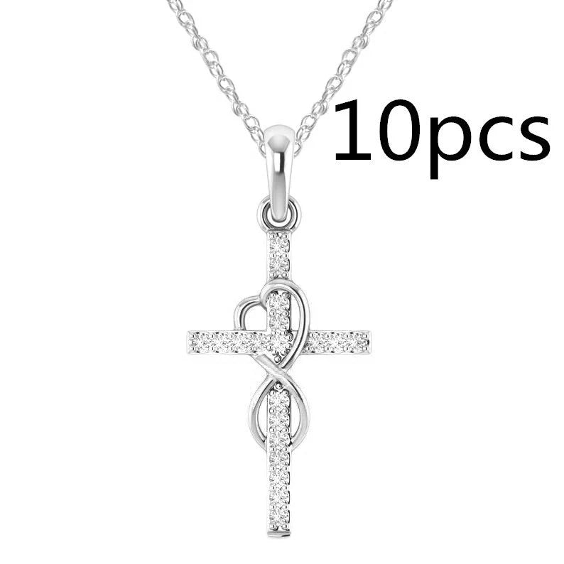 Alloy diamond eight-character cross necklace in gold, silver, and rose gold with adjustable length