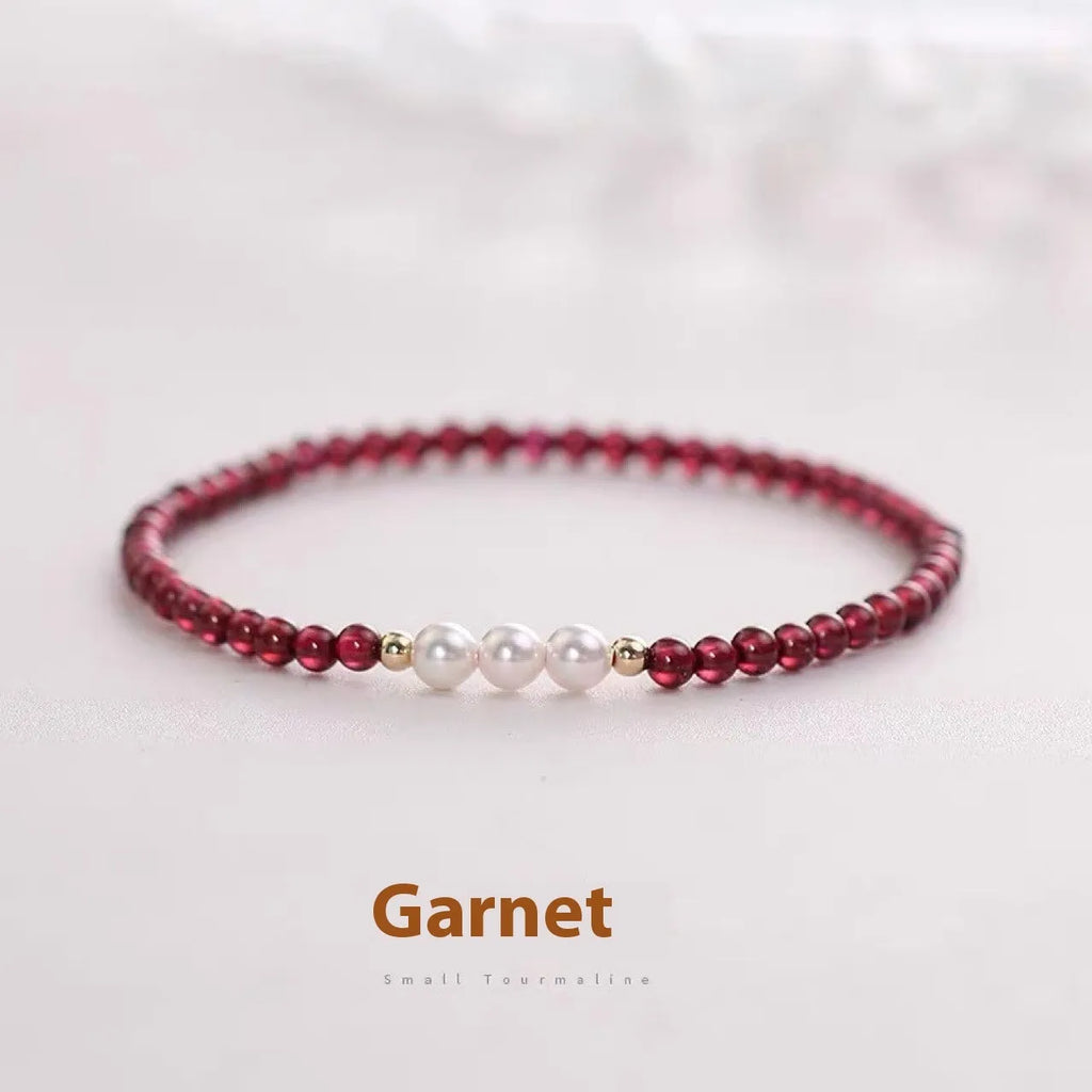 Women's artificial pearl bracelet with New Chinese garnet crystal beads in 3mm or 4mm size options