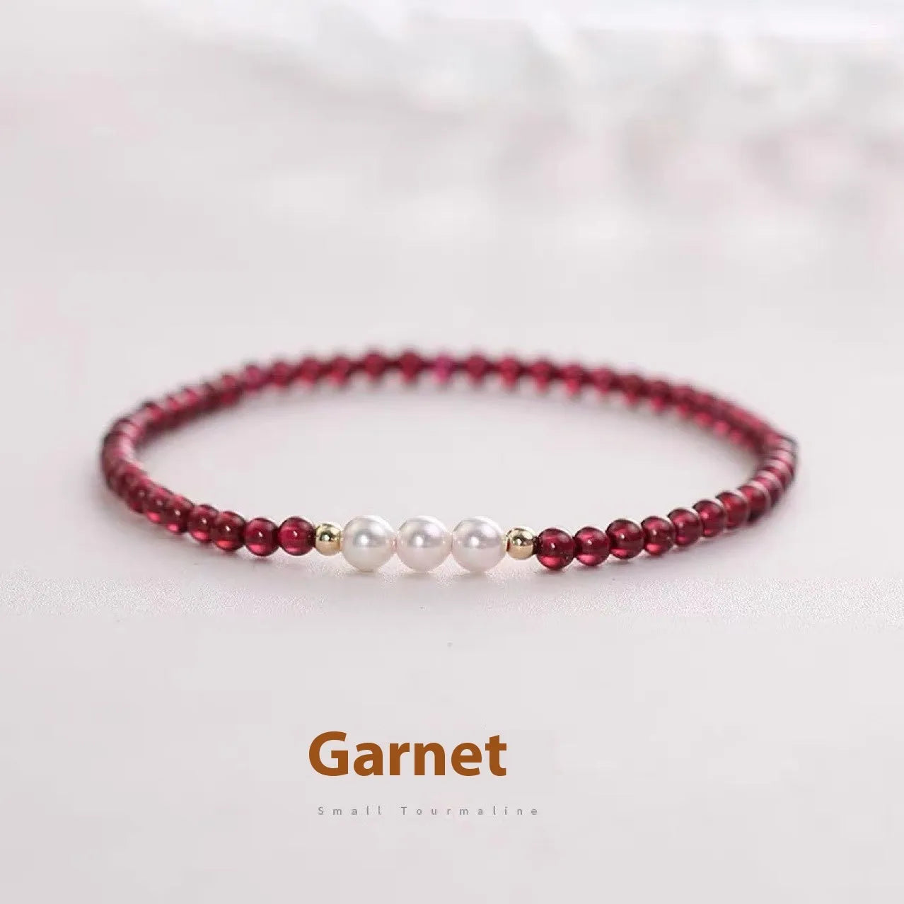 Women's artificial pearl bracelet with New Chinese garnet crystal beads in 3mm or 4mm size options