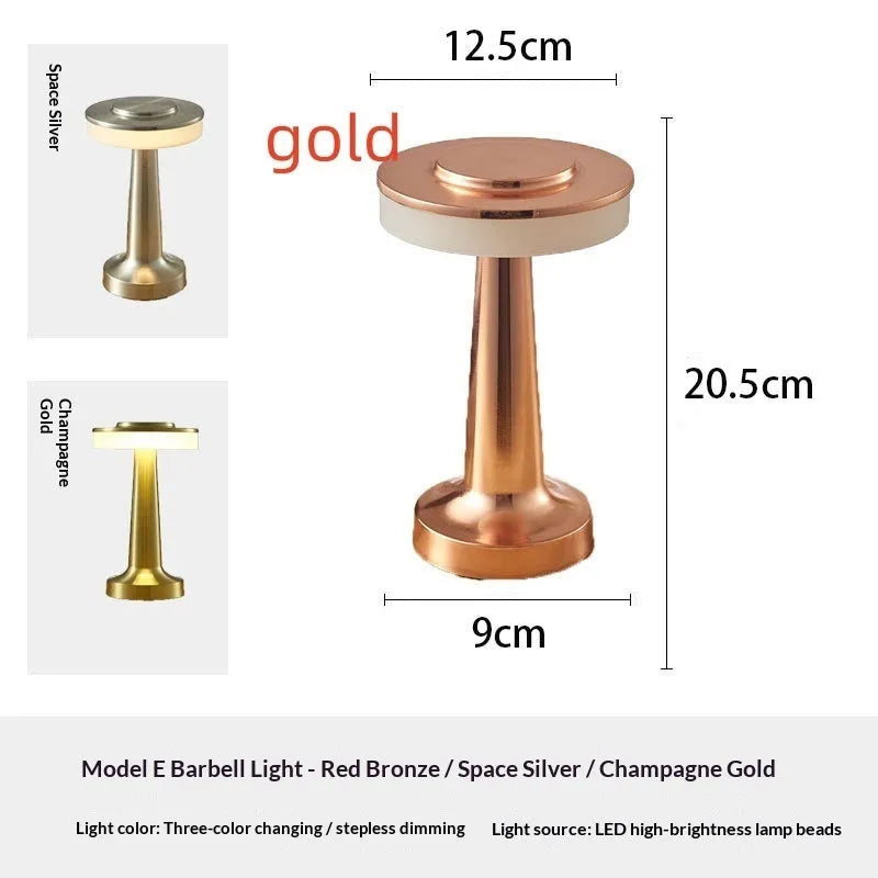 LED dumbbell creative night light in gold finish with acrylic top – modern minimalist desk lamp