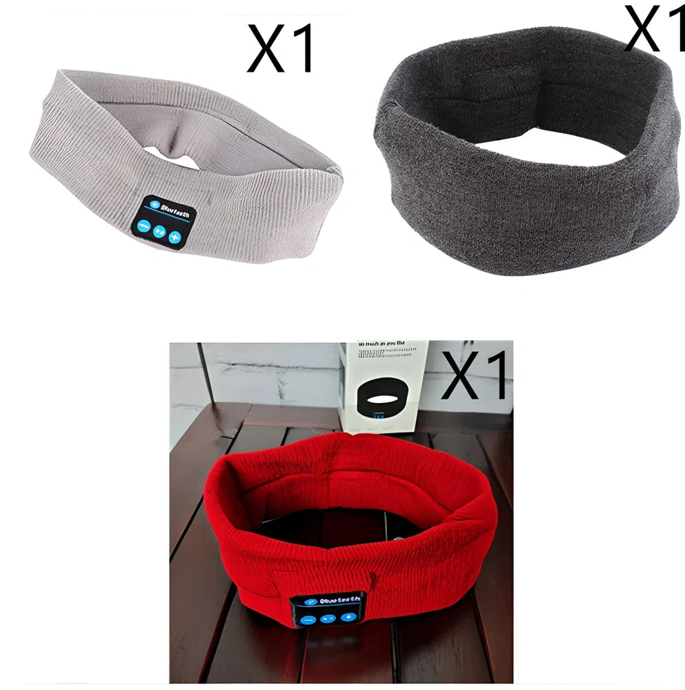 Black Bluetooth sports headband with integrated audio controls and 110mAh battery for workouts