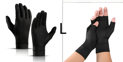 Black full-finger arthritis pressure gloves with silicone grip, sizes S M L for hand pain relief and circulation
