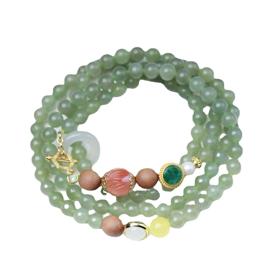 Hetian jade and red lotus bead necklace with matching bracelet set