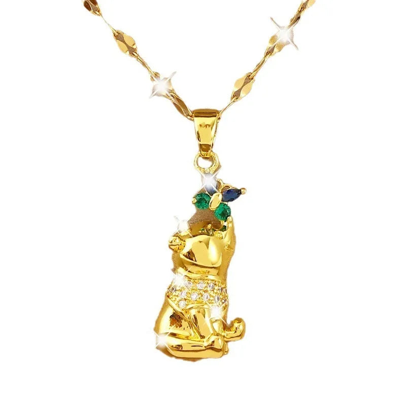 Gold copper necklace with heart pendant micro inlaid zircon bear butterfly design