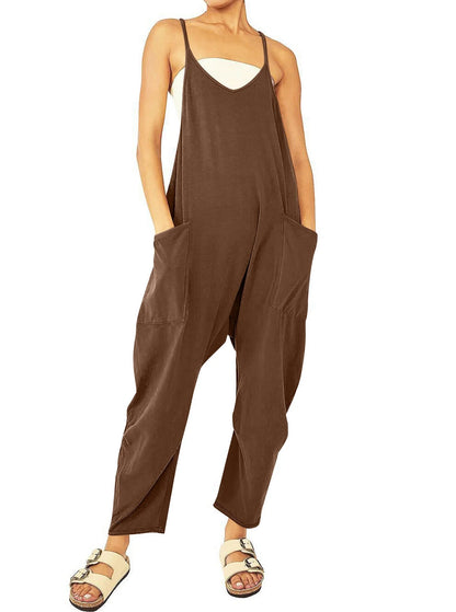 Women's knitted one-piece trousers with pockets and spaghetti straps in various colours