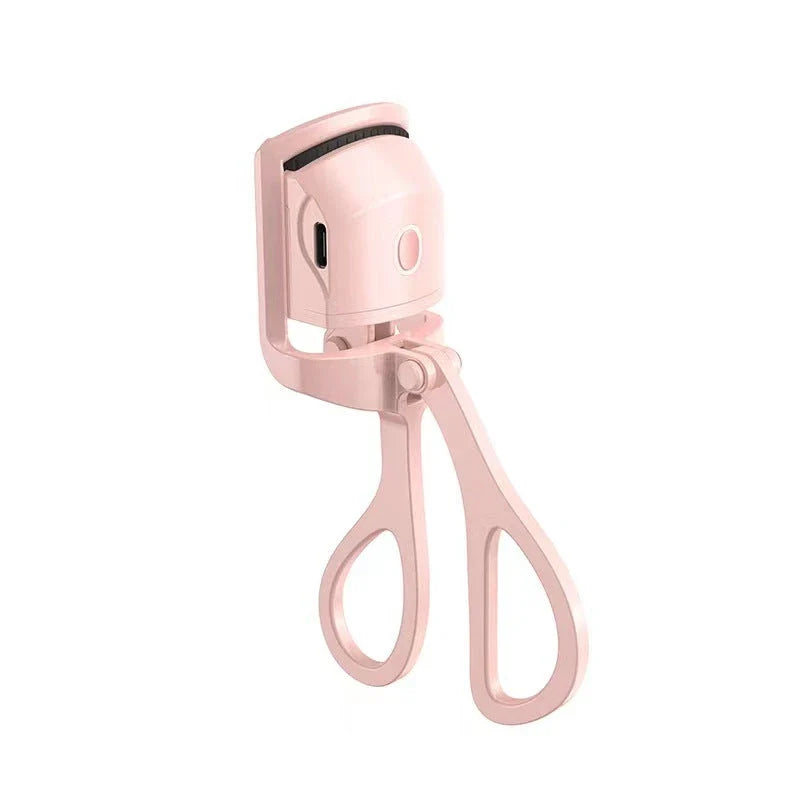 Rechargeable electric heated eyelash curler with temperature control settings, soft silicone pad, and compact, portable design for salon-quality lashes anytime, anywhere