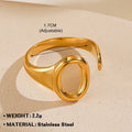Oval ins style electroplating adjustable stainless steel ring for women, gold colour, geometric shape