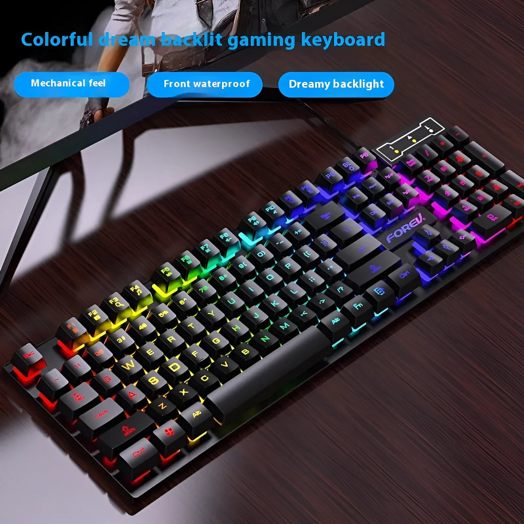 Black 104-key backlit gaming keyboard and mouse combo with USB connectivity