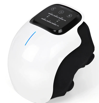 Smart knee massager with adjustable straps and LED display showing intensity levels