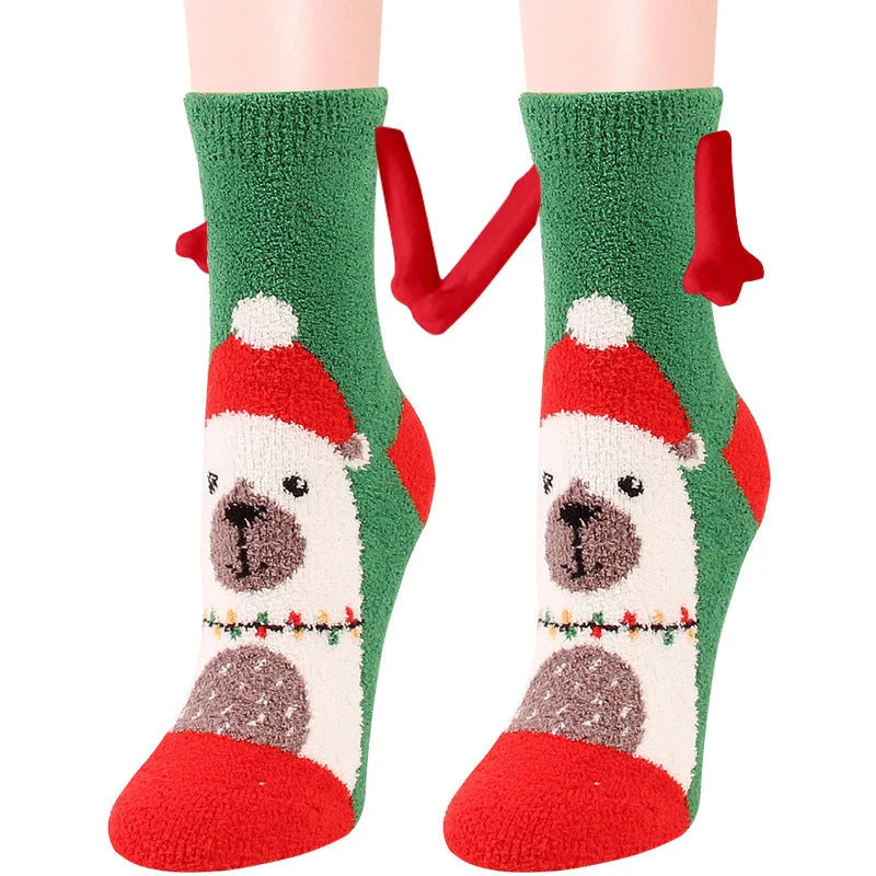 Christmas couple socks with magnetic suction feature in various animal patterns