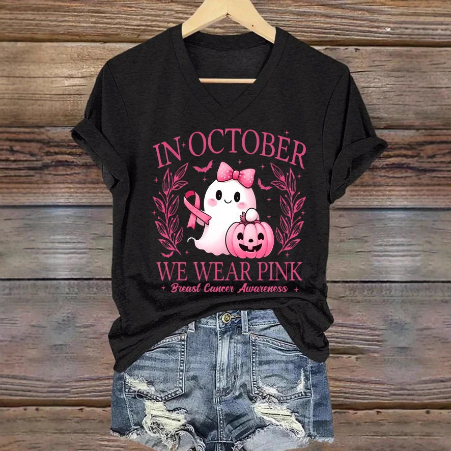 Women's printed V-neck short sleeve top in street hipster style with multiple colour options