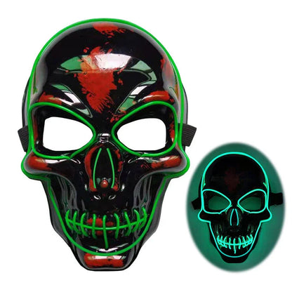 Spooky Halloween skeleton mask with glowing LED lights in various color options