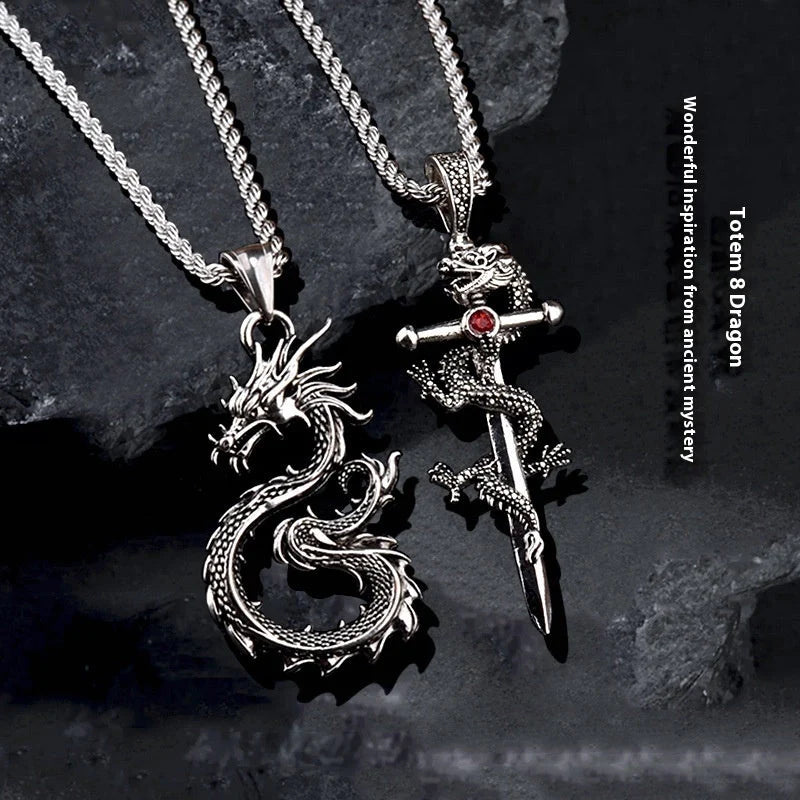 Dragon Sword Pendant Necklace with unique designs and titanium steel chain