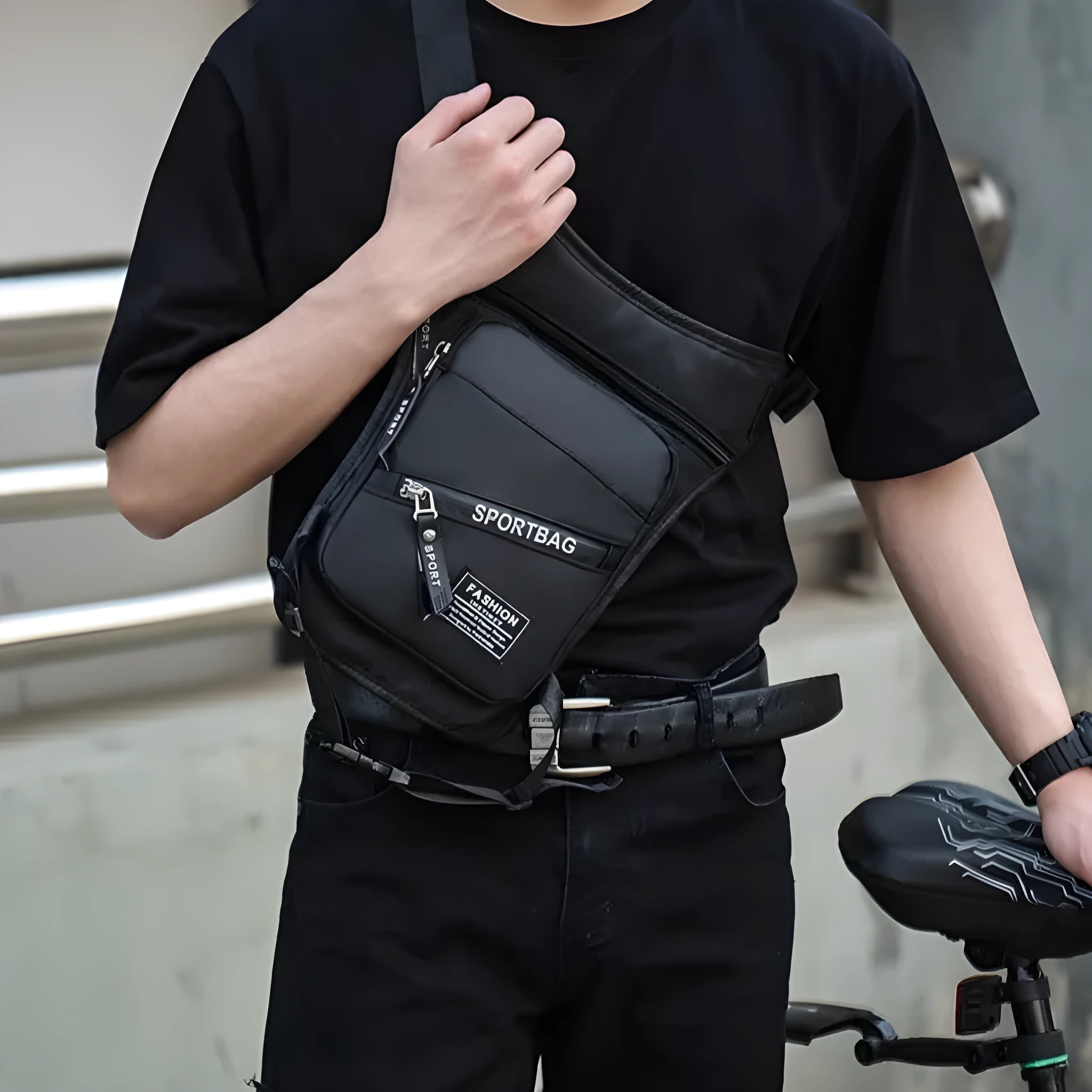 Men's waterproof nylon crossbody leg bag for cycling and outdoor sports in multiple colour options
