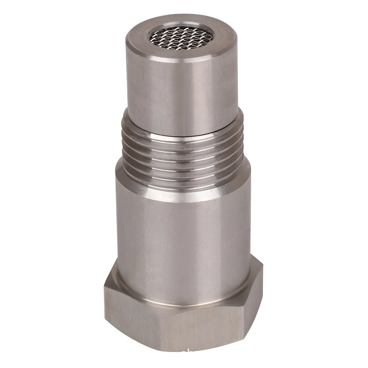 Silver stainless steel M18*1.5 oxygen sensor adapter 46.5mm length on black background