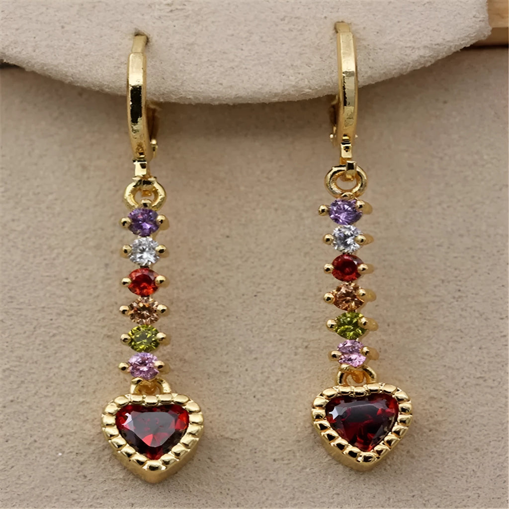 Heart-shaped women's alloy earrings with gold or silver electroplated finish options