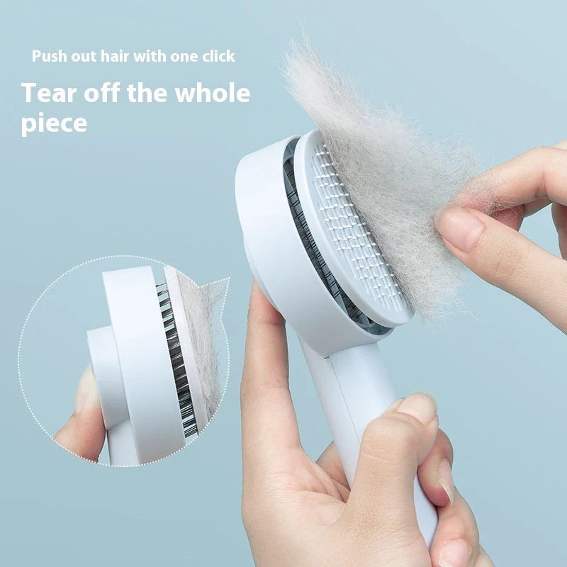 Self-cleaning pet comb for dogs and cats with stainless steel needles