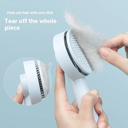 Self-cleaning pet comb for dogs and cats with stainless steel needles