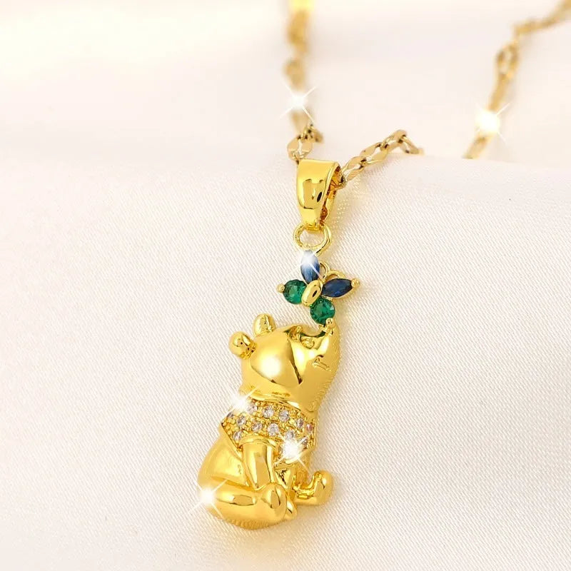 Gold copper necklace with heart pendant micro inlaid zircon bear butterfly design