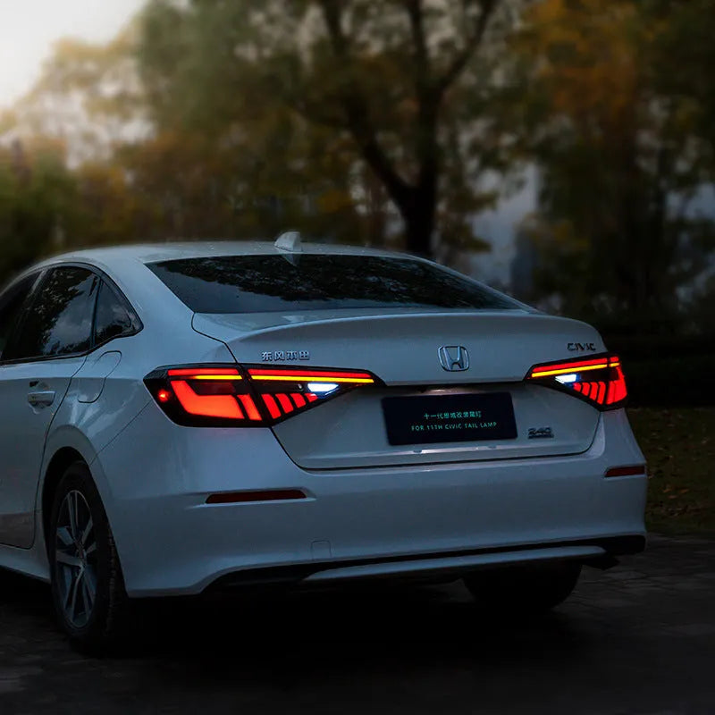 11th Generation Honda Civic modified LED tail light assembly with sequential turn signals in black housing