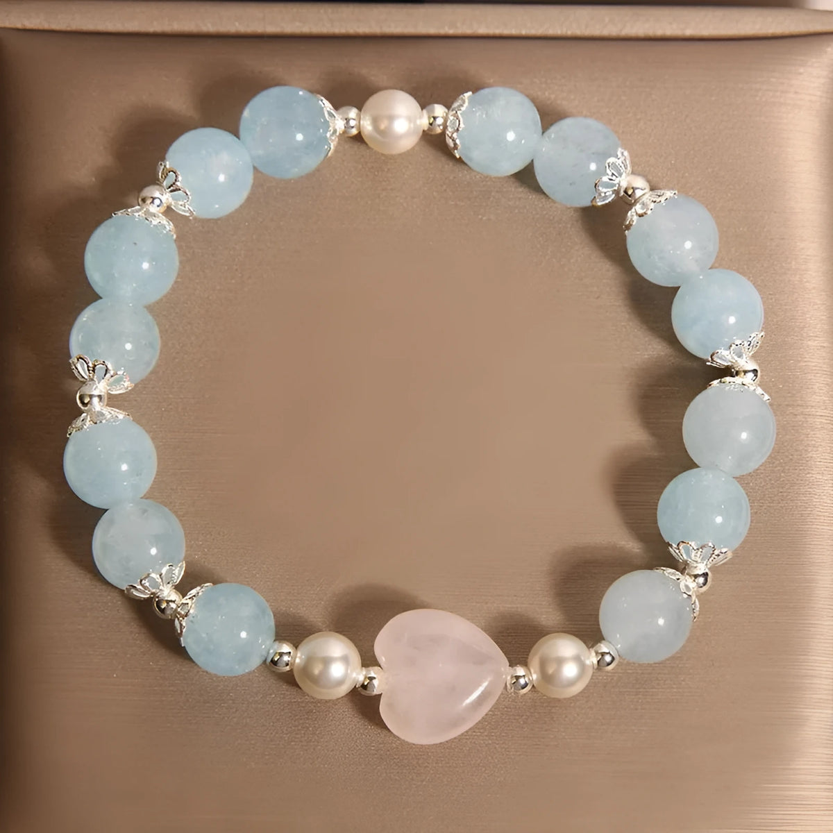 Natural aquamarine crystal bracelet for women with pink crystal and shell pearls, light luxury Japanese Korean style