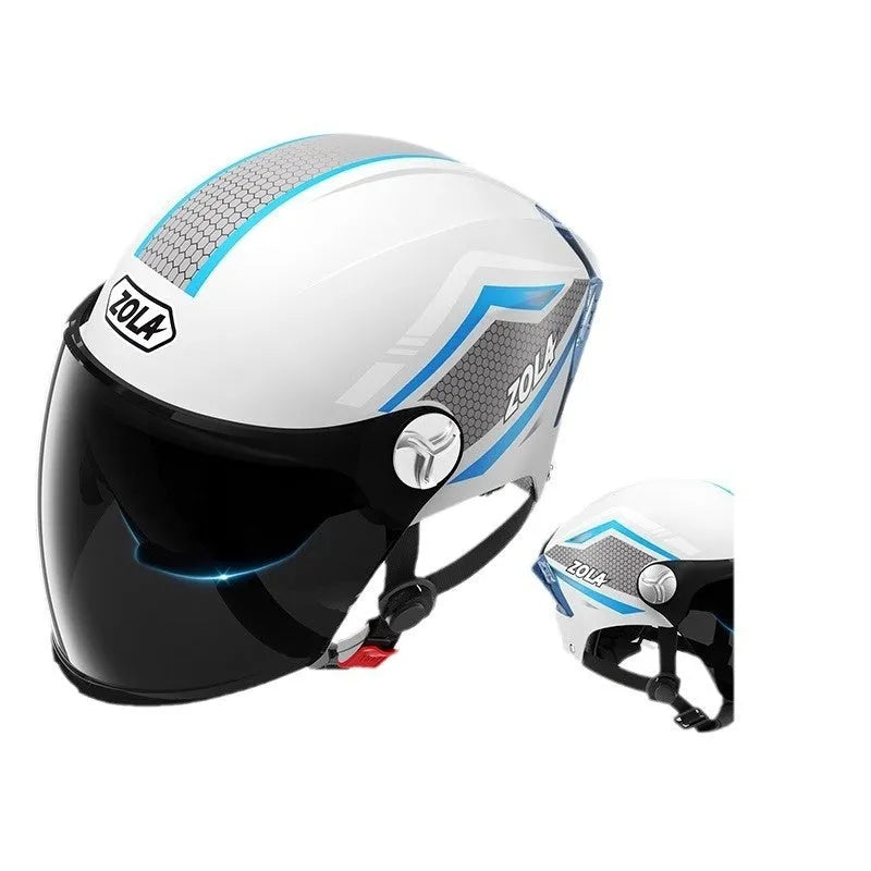 A child's 3C safety-rated half helmet for battery motorcycles, shown in a light brown double mirror colour variant.