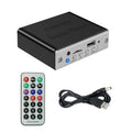 White 12V car Bluetooth MP3 decoder with USB and TF card slots, FM radio, and infrared remote control