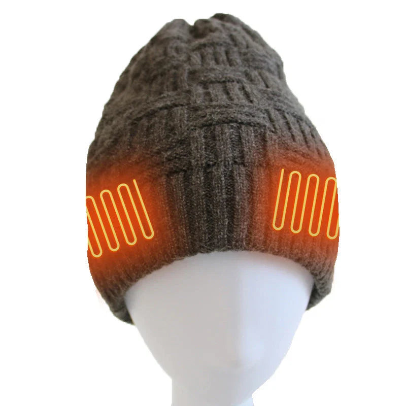 Cozy electric fleece hat with adjustable heating for outdoor activities like hiking, fishing, and climbing