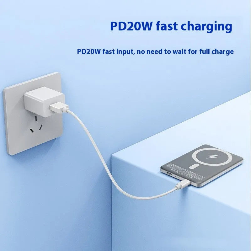 Gun grey magnetic wireless power bank showing ultra-thin 9mm profile with PD20W and wireless charging capabilities