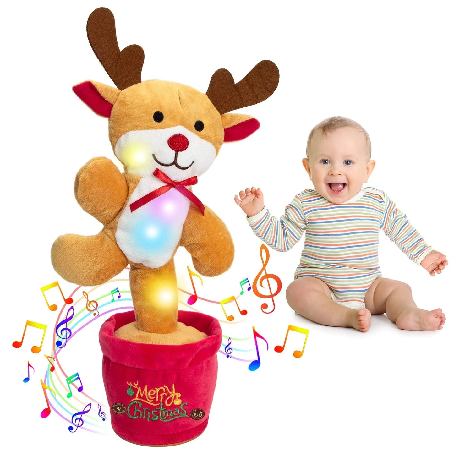 Interactive Christmas plush toy with singing and recording features