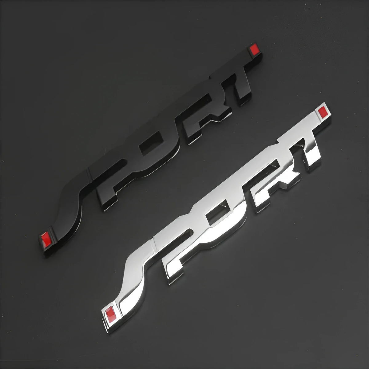 Metal car sticker for sports car with 3D effect in silver or black simple style vehicle exterior decal