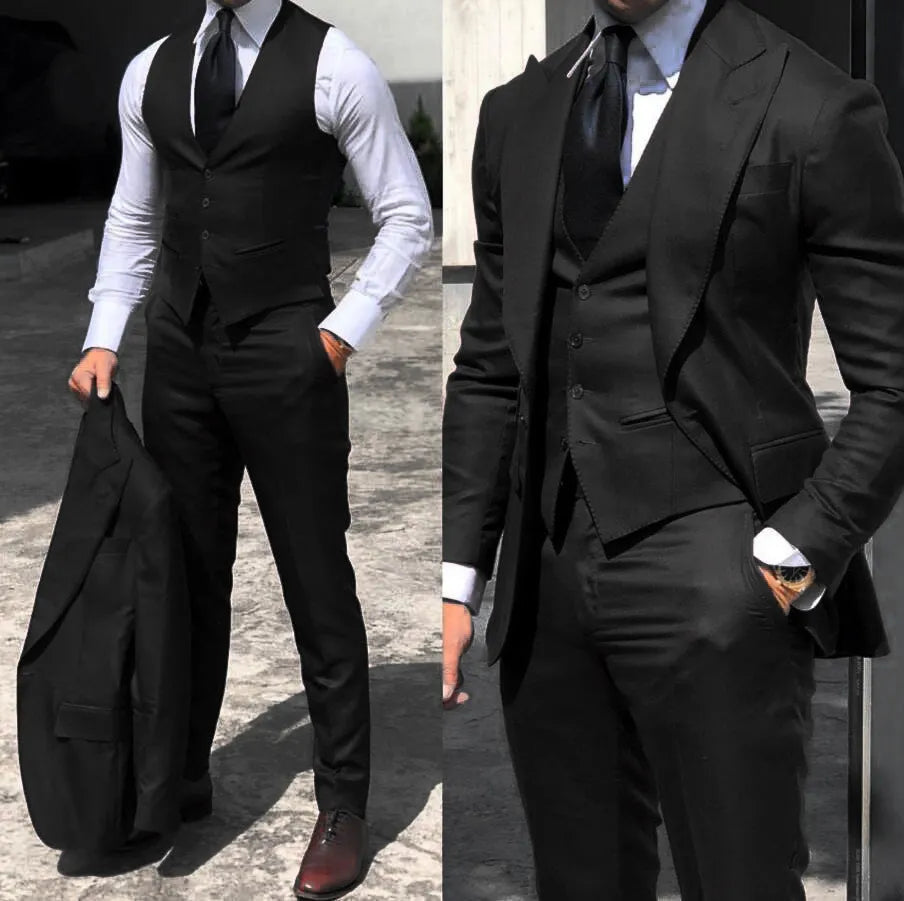 Men's cotton three-piece suit in light business style available in multiple colours including yellow and wine red