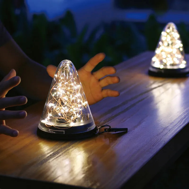Solar conical starry sky garden light with IP65 waterproof rating, 130 x 150 mm, warm yellow LED output