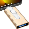 Multifunctional metal USB thumb drive with push-pull mechanism, Lightning and OTG connectors, in black