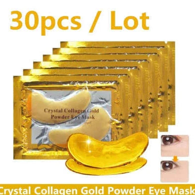 Gold crystal collagen eye patches applied under eyes for dark circle and fine line treatment