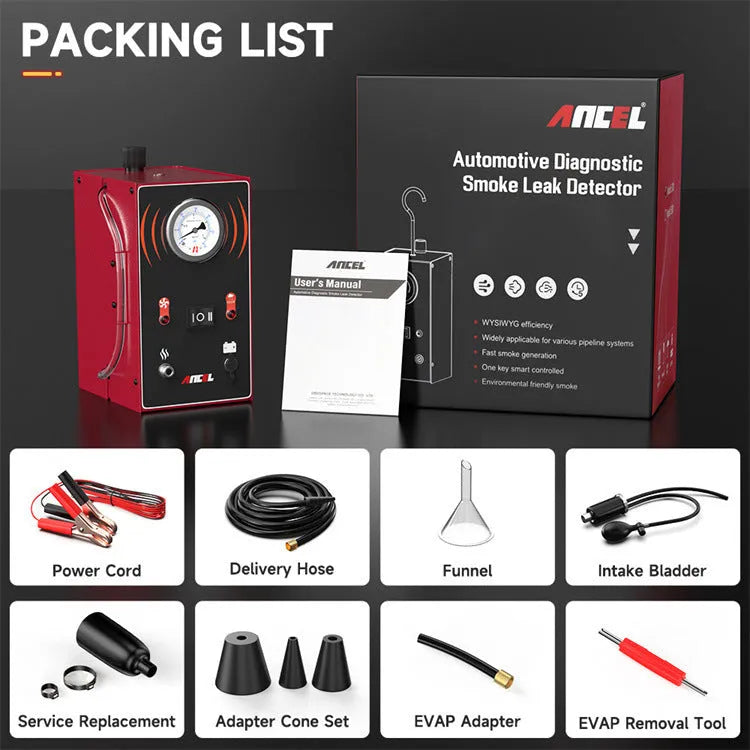 Red 12V diagnostic smoke leak detector for automotive EVAP systems and pipelines