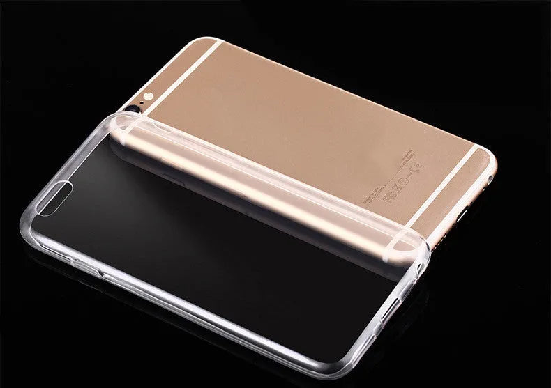 Transparent soft TPU phone case for iPhone on a table