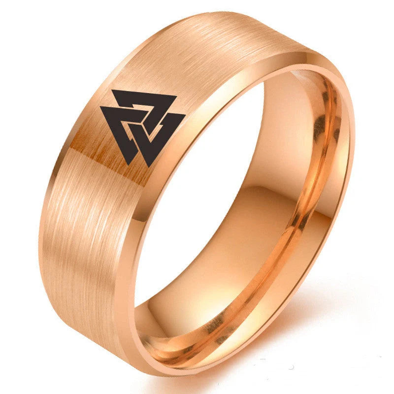 Stainless Steel Viking Odin Symbol Ring in multiple colours, showcasing minimalist design and electroplate finish.