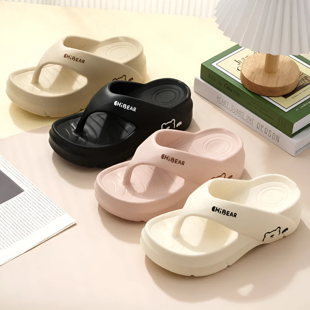 Thick-soled non-slip EVA flip flops for women, fish mouth toe, available in beige, khaki, black, pink, size 35-40